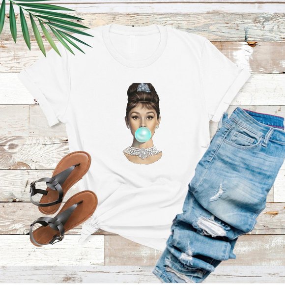 Tops - Audrey Hepburn Blue Bubble Tshirt